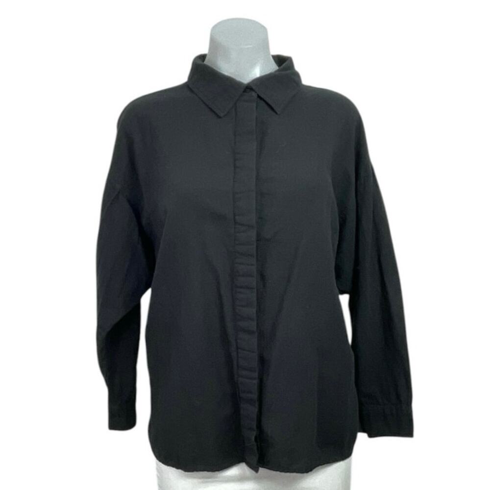 Topshop Womens Black Oversized Relaxed Long Sleeve Boyfriend Button Down Shirt 2